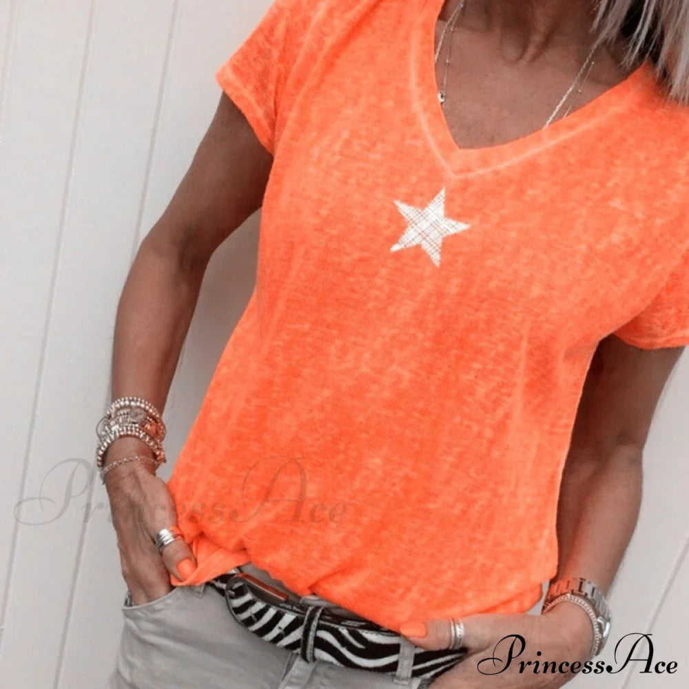 Casual Solid Color Short Sleeve V Neck T-shirt image 11