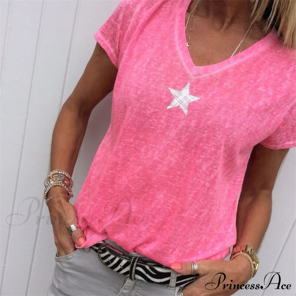 Casual Solid Color Short Sleeve V Neck T-shirt image 6