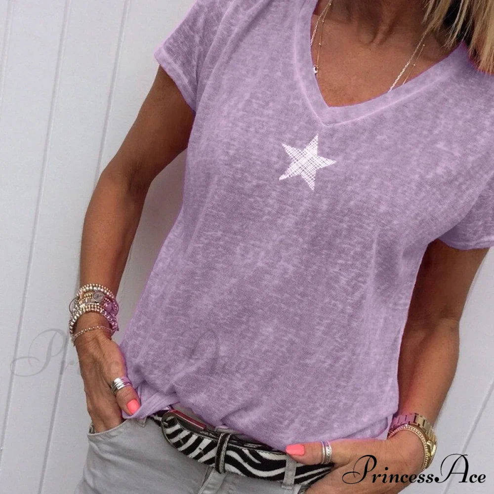 Casual Solid Color Short Sleeve V Neck T-shirt image 9