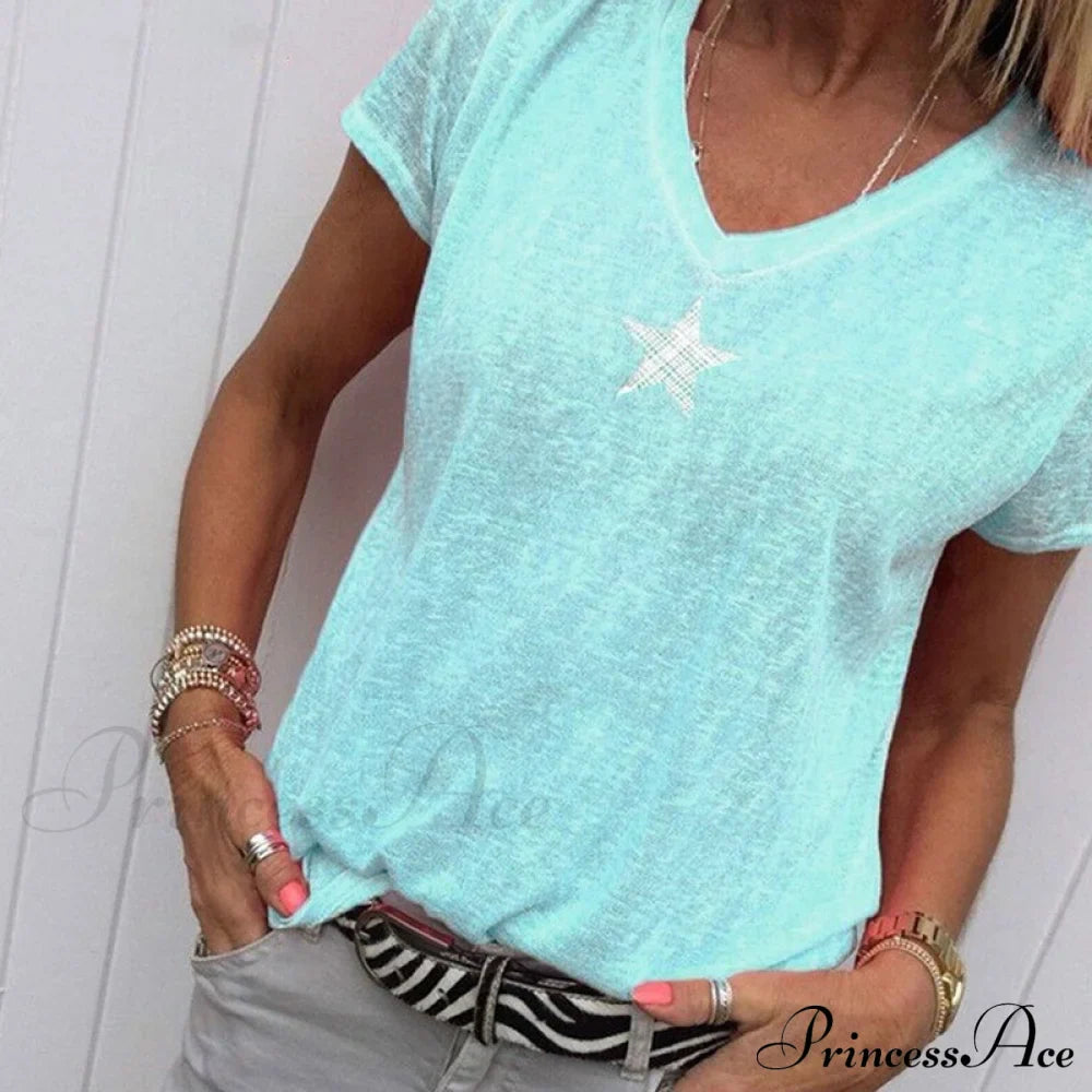 Casual Solid Color Short Sleeve V Neck T-shirt image 10