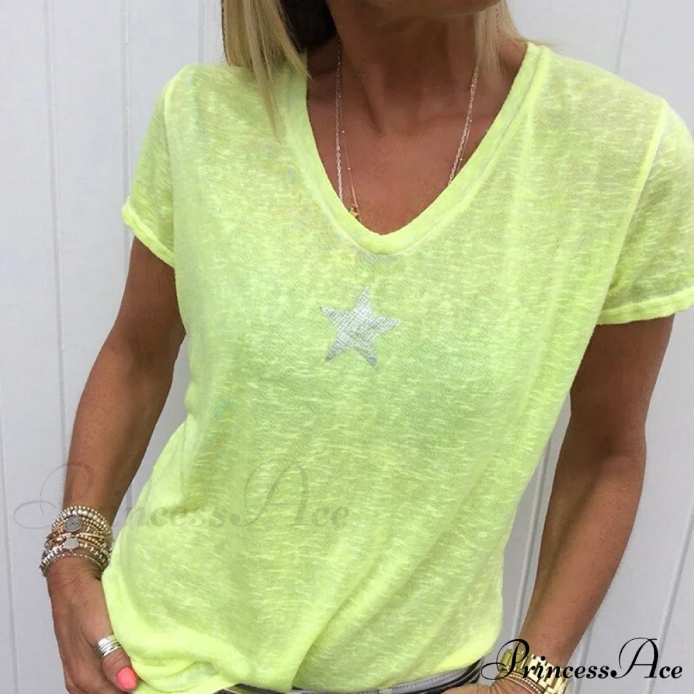 Casual Solid Color Short Sleeve V Neck T-shirt image 8