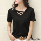 Casual Solid Color Short Sleeve V Neck T-shirt image 13