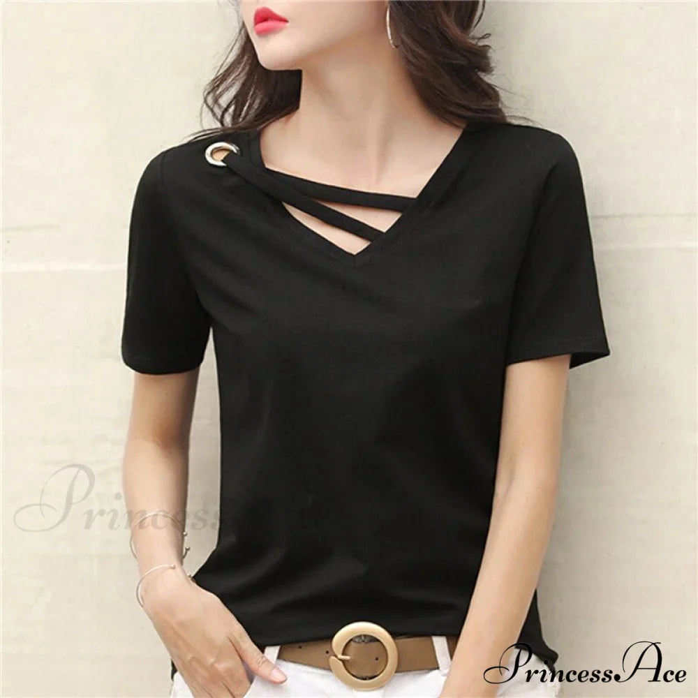 Casual Solid Color Short Sleeve V Neck T-shirt image 13