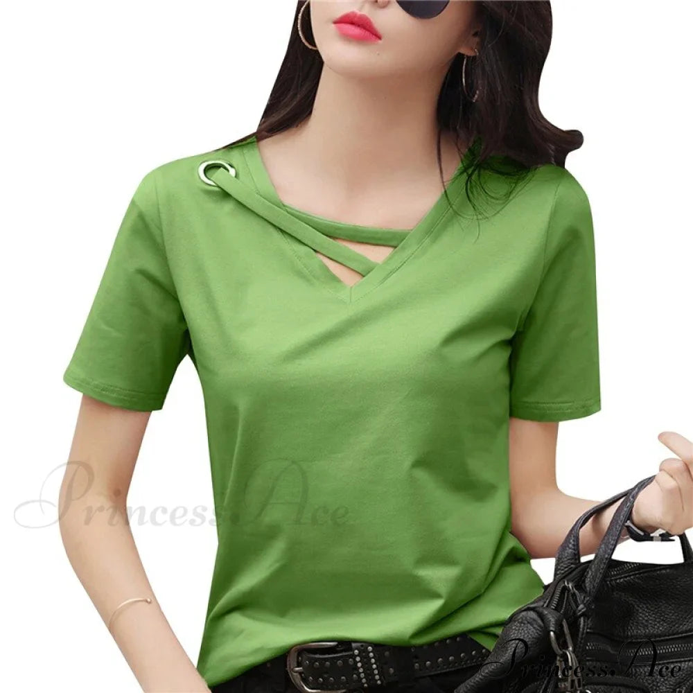 Casual Solid Color Short Sleeve V Neck T-shirt image 16