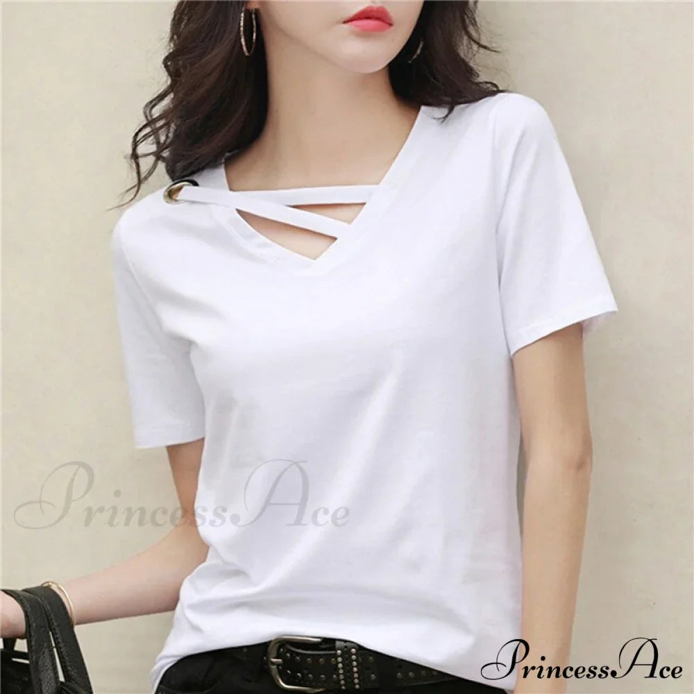 Casual Solid Color Short Sleeve V Neck T-shirt image 14