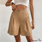 Casual Sport High Waist Pocket Summer Khaki Loose A Lined Wide Leg Short image 1