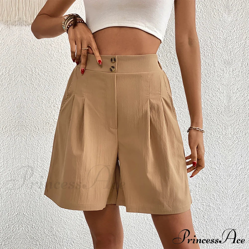 Casual Sport High Waist Pocket Summer Khaki Loose A Lined Wide Leg Short image 1