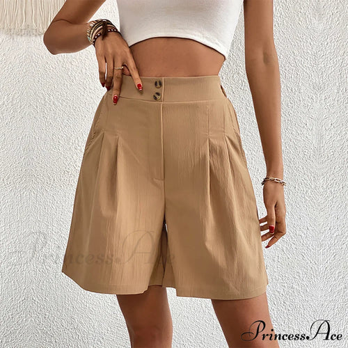 Casual Sport High Waist Pocket Summer Khaki Loose A Lined Wide Leg Short image 1
