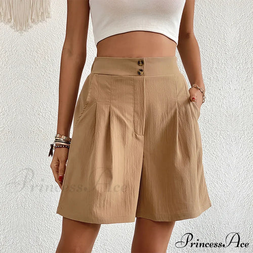 Casual Sport High Waist Pocket Summer Khaki Loose A Lined Wide Leg Short image 2