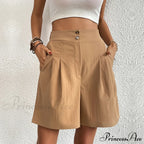 Casual Sport High Waist Pocket Summer Khaki Loose A Lined Wide Leg Short image 4