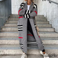 Casual Striped Color Matching Knitted Long Sweaters Cardigan image 2