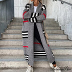 Casual Striped Color Matching Knitted Long Sweaters Cardigan image 2