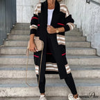 Casual Striped Color Matching Knitted Long Sweaters Cardigan image 6