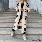 Casual Striped Color Matching Knitted Long Sweaters Cardigan image 7