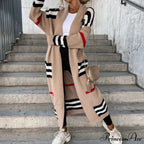 Casual Striped Color Matching Knitted Long Sweaters Cardigan image 3