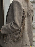 Casual Tassels Patchwork Long Sleeves Lapel Single Breasted Buckle Slim Stylish Coat image 5