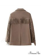 Casual Tassels Patchwork Long Sleeves Lapel Single Breasted Buckle Slim Stylish Coat image 6