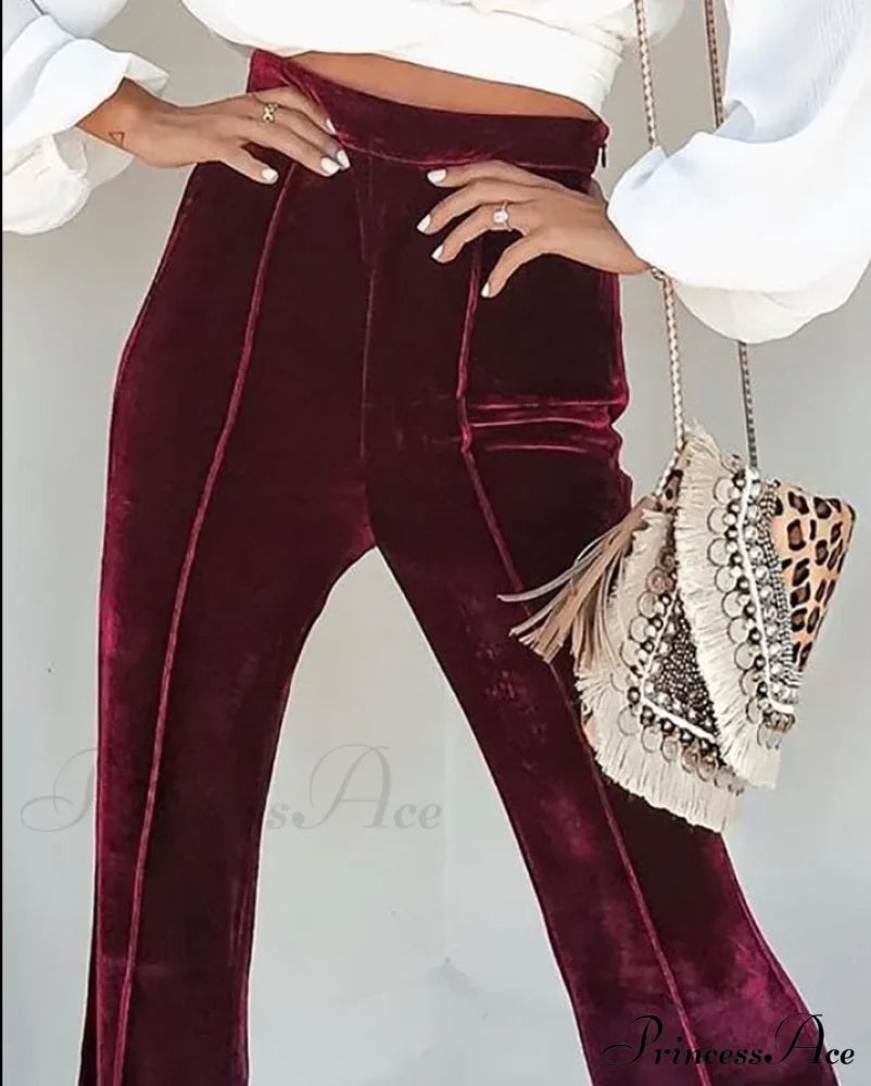 Casual Velvet High Waist Flared Pants image 3