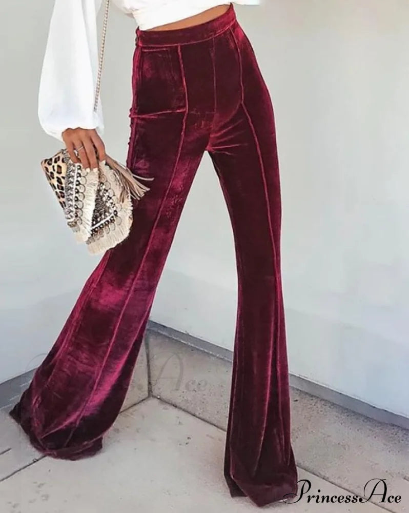 Casual Velvet High Waist Flared Pants image 1
