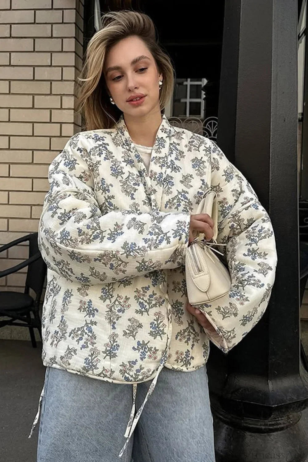 Casual Versatile Printed V-Neck Drawstring Padded Coat image 2