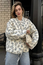 Casual Versatile Printed V-Neck Drawstring Padded Coat image 2