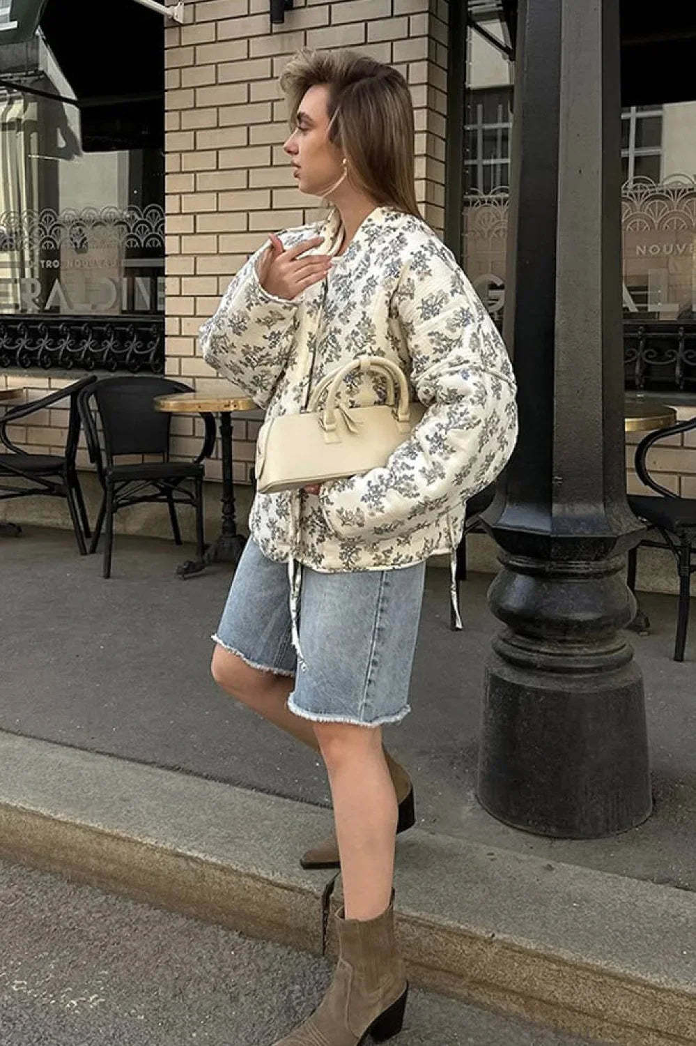Casual Versatile Printed V-Neck Drawstring Padded Coat image 4
