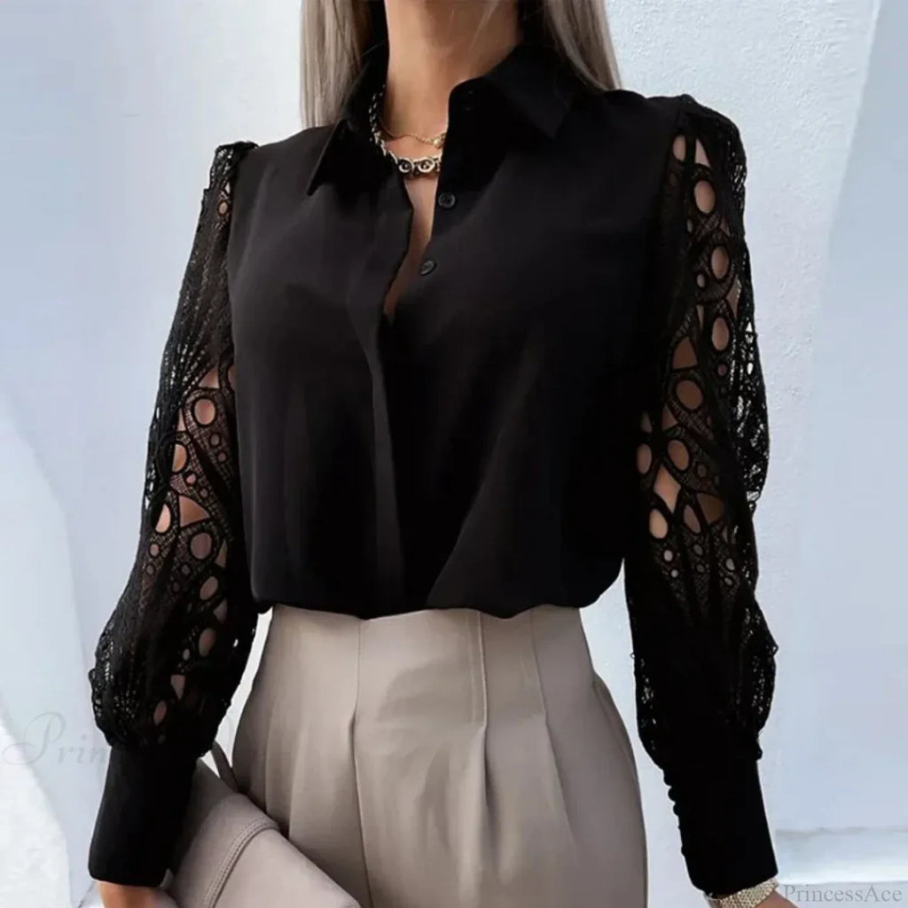 Casual White Lace Hollow-out Button Blouse image 5