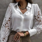 Casual White Lace Hollow-out Button Blouse image 1