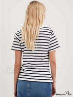 Casual Women's Cotton Harajuku Neck Brief Warm-Season Arm Tops Striped O Loose Tee T-Shirt Style image 3