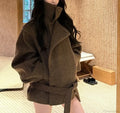 Casual Wool Lace-Up Stand Collar Overcoat image 1