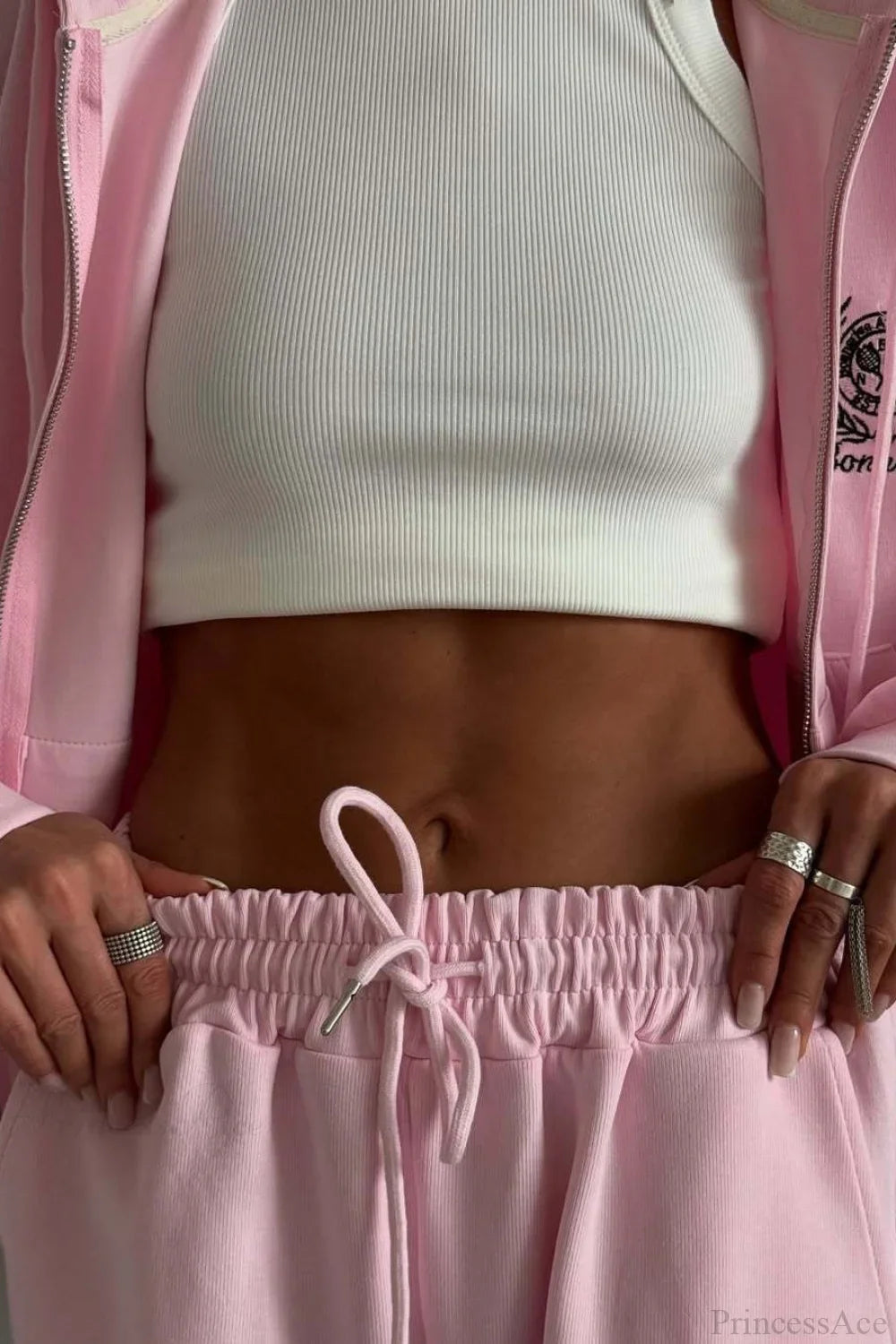 Casual Zip Hooded Embroidered Sweatpants Two Piece Set image 6