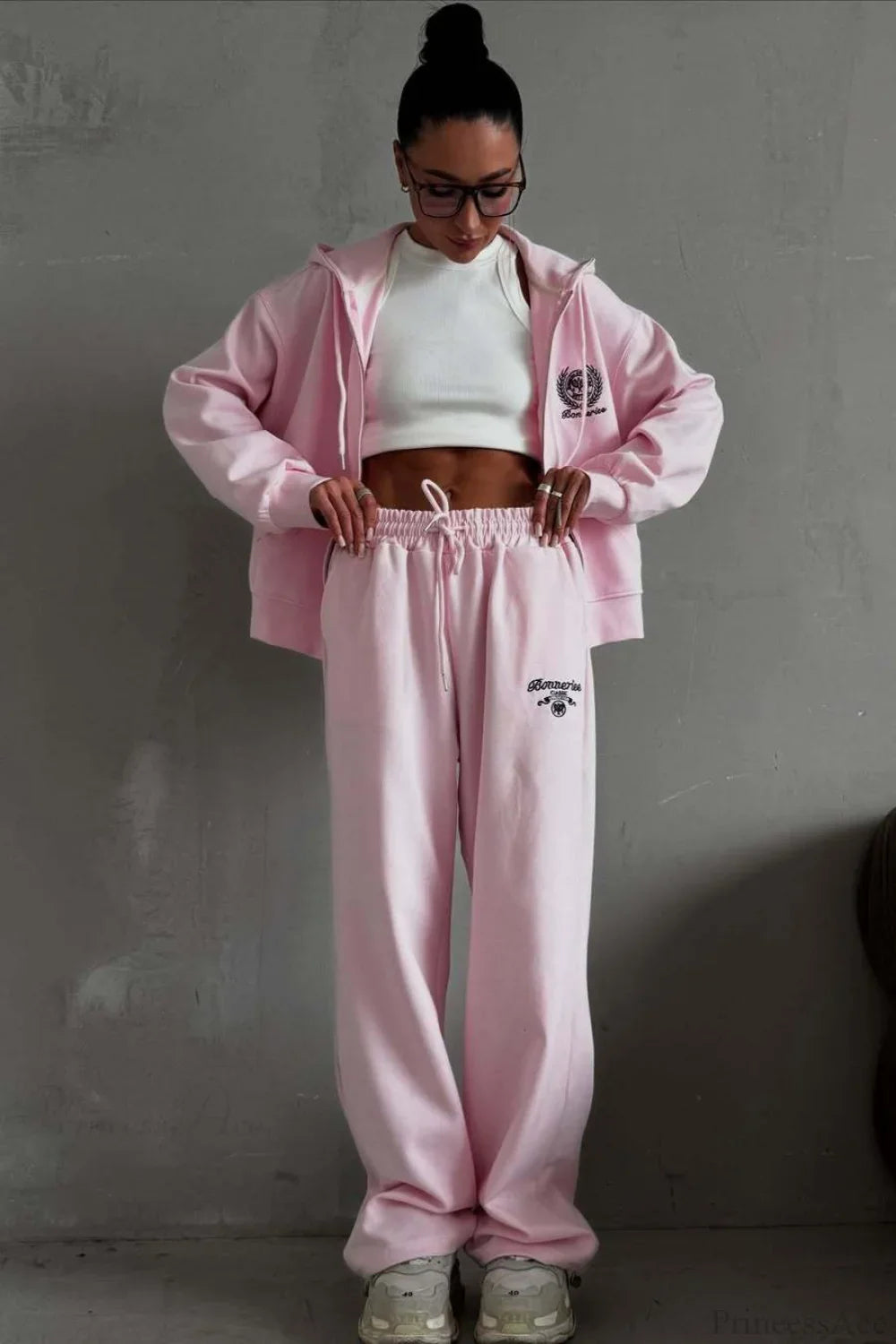 Casual Zip Hooded Embroidered Sweatpants Two Piece Set image 4