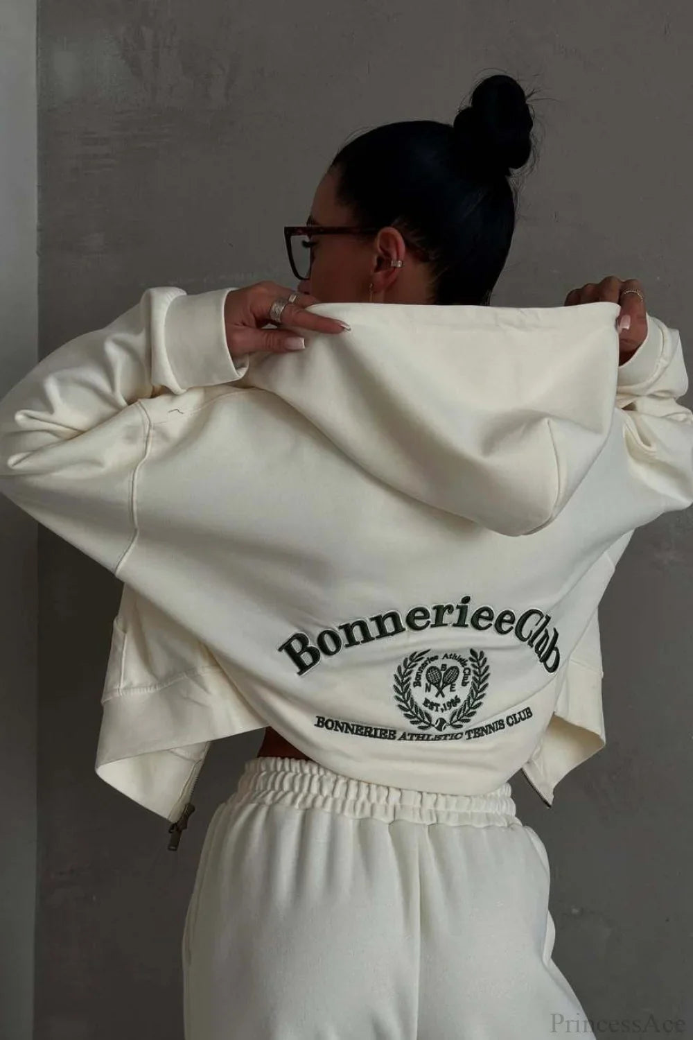 Casual Zip Hooded Embroidered Sweatpants Two Piece Set image 2