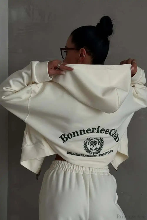 Casual Zip Hooded Embroidered Sweatpants Two Piece Set image 2