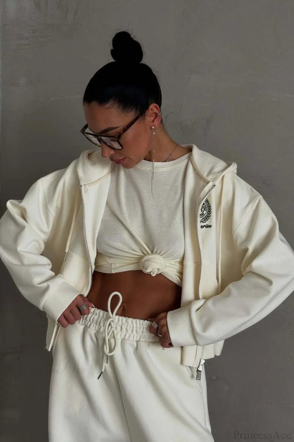 Casual Zip Hooded Embroidered Sweatpants Two Piece Set image 3