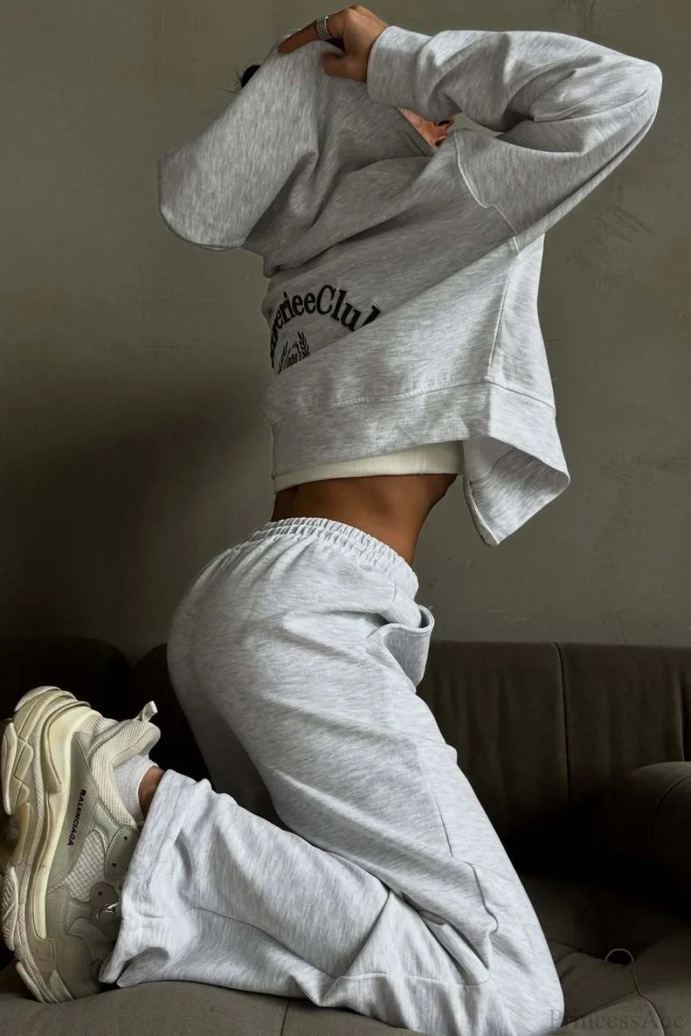 Casual Zip Hooded Embroidered Sweatpants Two Piece Set image 7