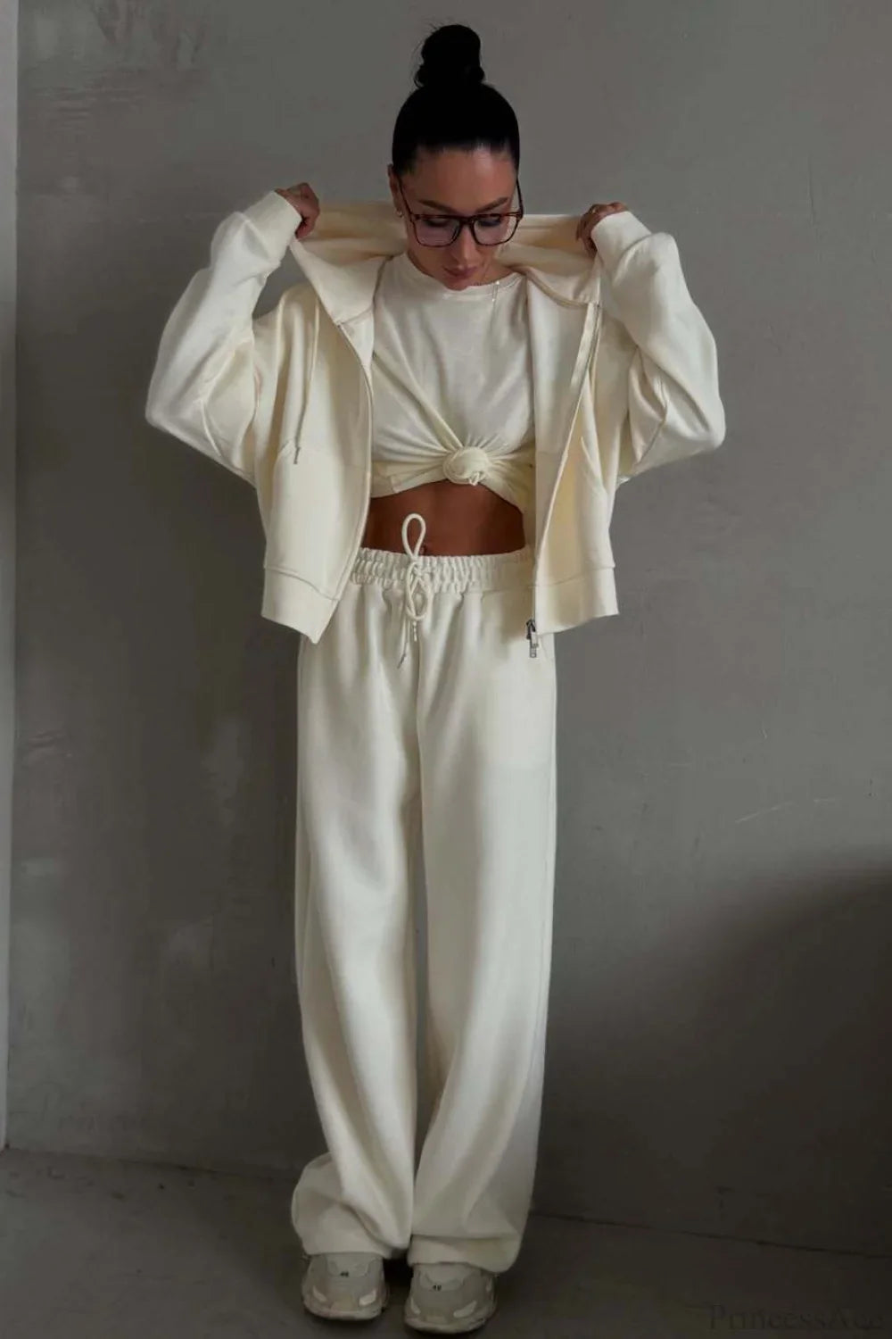 Casual Zip Hooded Embroidered Sweatpants Two Piece Set image 1