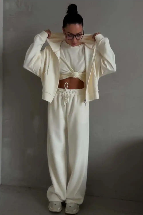 Casual Zip Hooded Embroidered Sweatpants Two Piece Set image 1