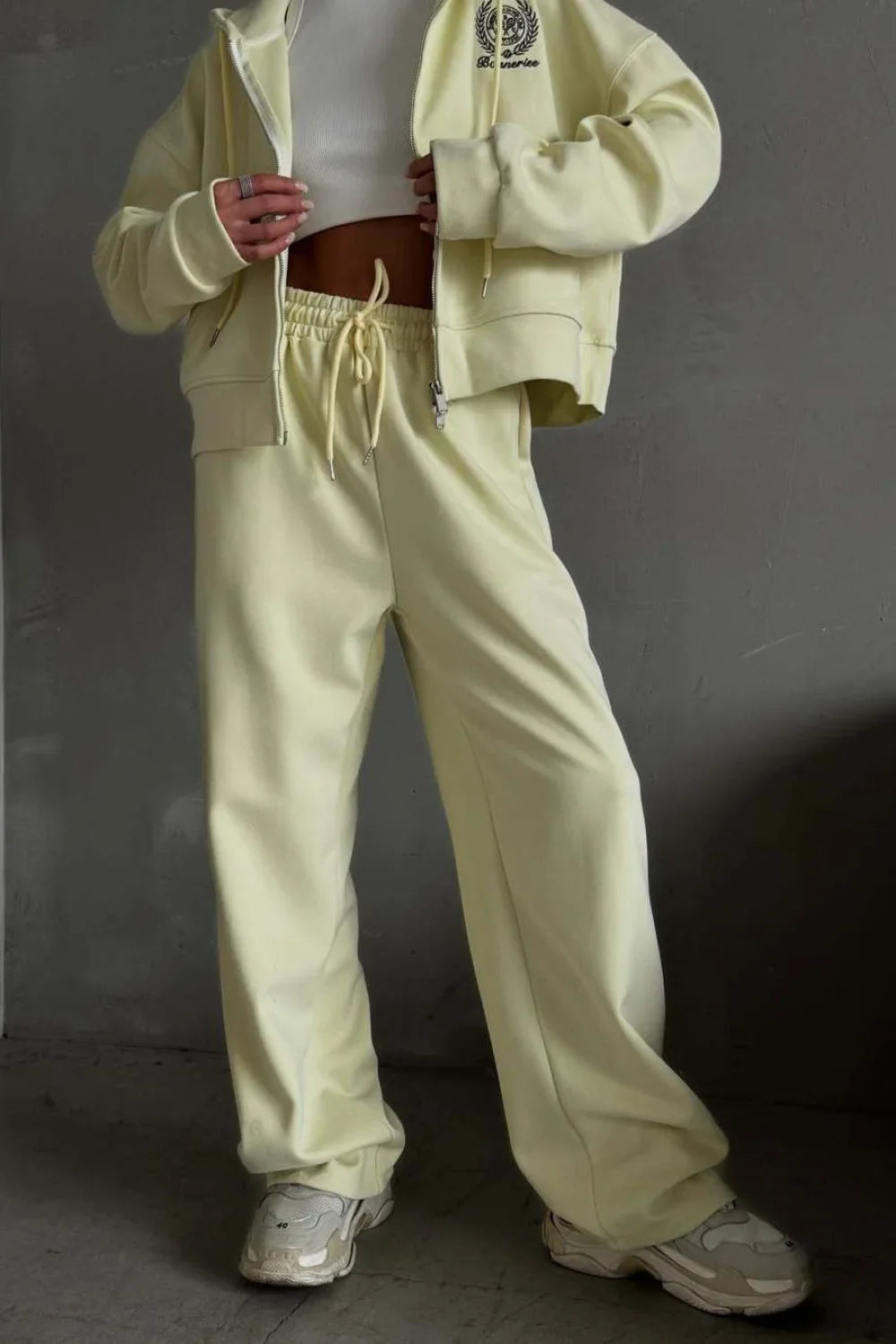 Casual Zip Hooded Embroidered Sweatpants Two Piece Set image 9