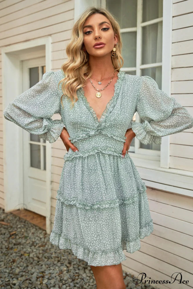 Causal Loose Solid Color Pleated Classic V-Neck Long Puff Sleeves Sweater Dress image 18