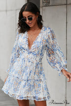 Causal Loose Solid Color Pleated Classic V-Neck Long Puff Sleeves Sweater Dress image 2