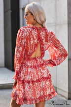 Causal Loose Solid Color Pleated Classic V-Neck Long Puff Sleeves Sweater Dress image 7