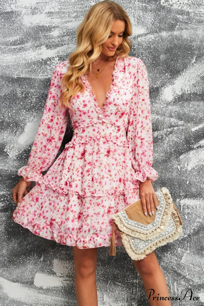 Causal Loose Solid Color Pleated Classic V-Neck Long Puff Sleeves Sweater Dress image 4