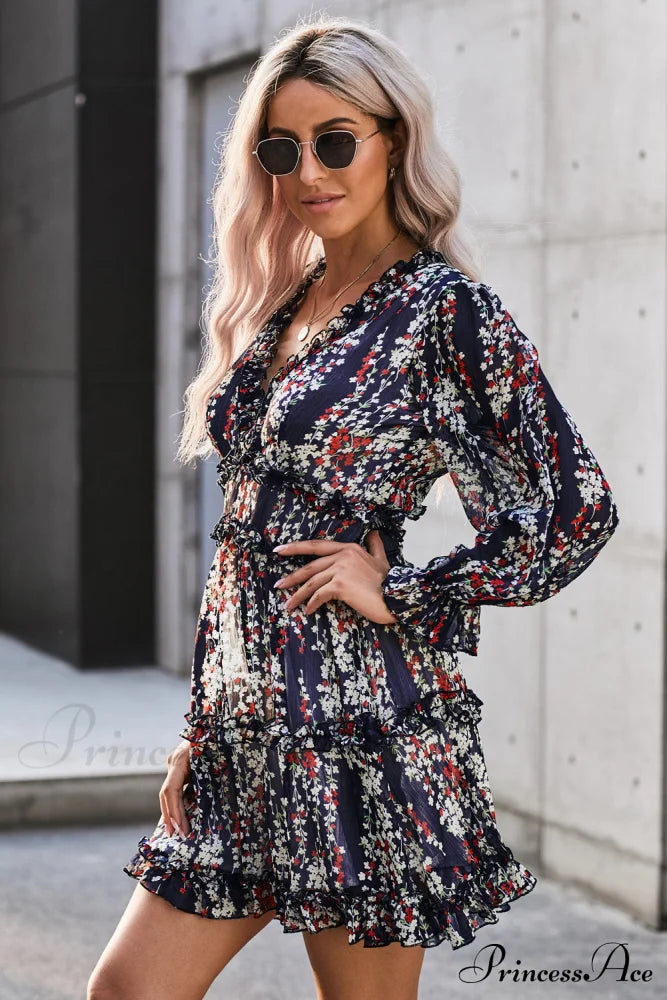 Causal Loose Solid Color Pleated Classic V-Neck Long Puff Sleeves Sweater Dress image 16