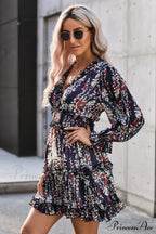 Causal Loose Solid Color Pleated Classic V-Neck Long Puff Sleeves Sweater Dress image 16