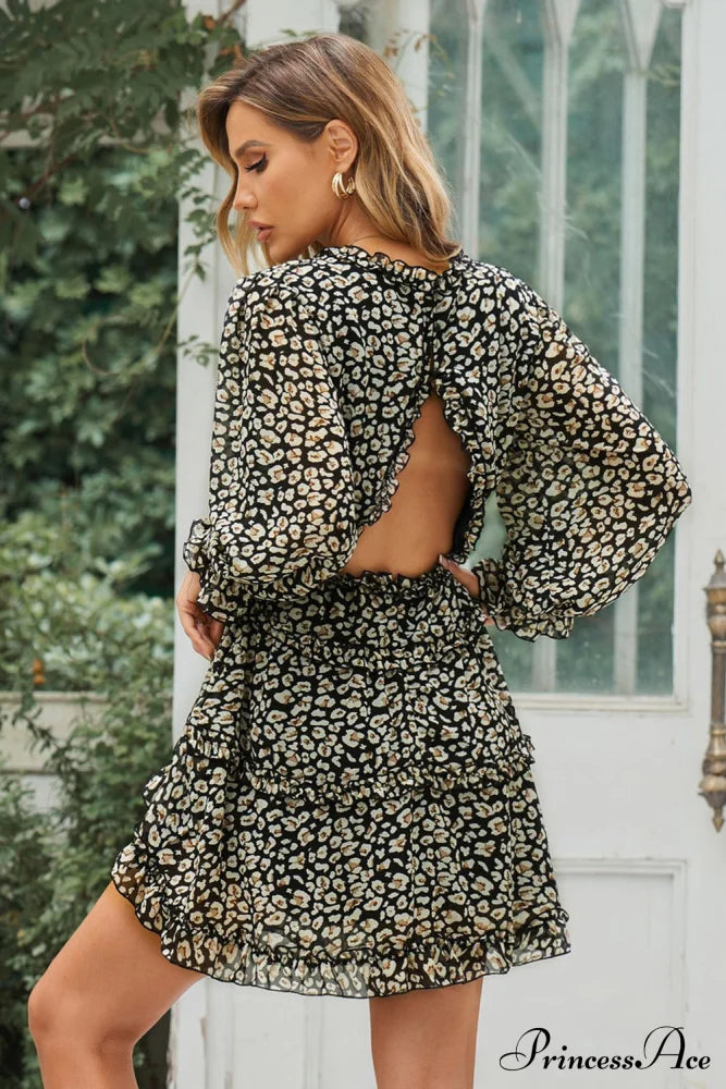 Causal Loose Solid Color Pleated Classic V-Neck Long Puff Sleeves Sweater Dress image 9