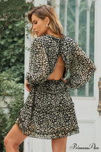 Causal Loose Solid Color Pleated Classic V-Neck Long Puff Sleeves Sweater Dress image 9