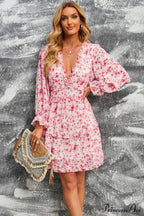 Causal Loose Solid Color Pleated Classic V-Neck Long Puff Sleeves Sweater Dress image 3