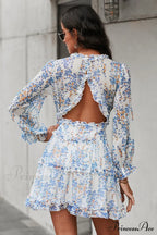 Causal Loose Solid Color Pleated Classic V-Neck Long Puff Sleeves Sweater Dress image 1