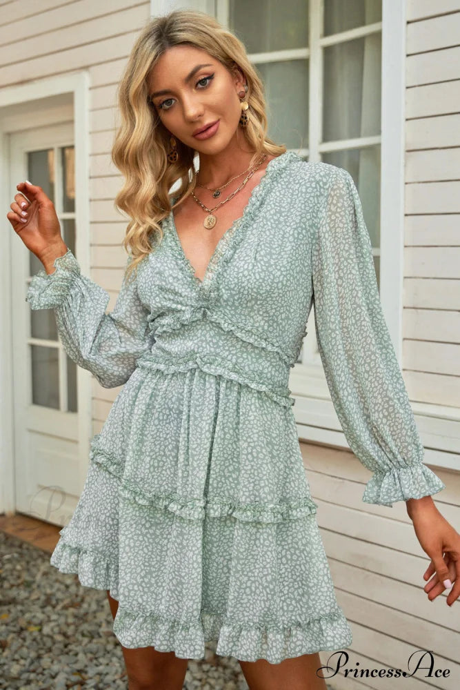 Causal Loose Solid Color Pleated Classic V-Neck Long Puff Sleeves Sweater Dress image 27